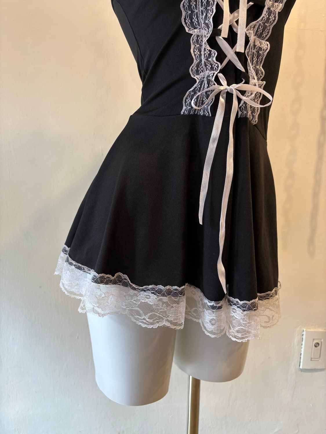 아일렛 레이스 레이어드 블랙 슬리브리스 원피스 펑크 고스 상품이미지3