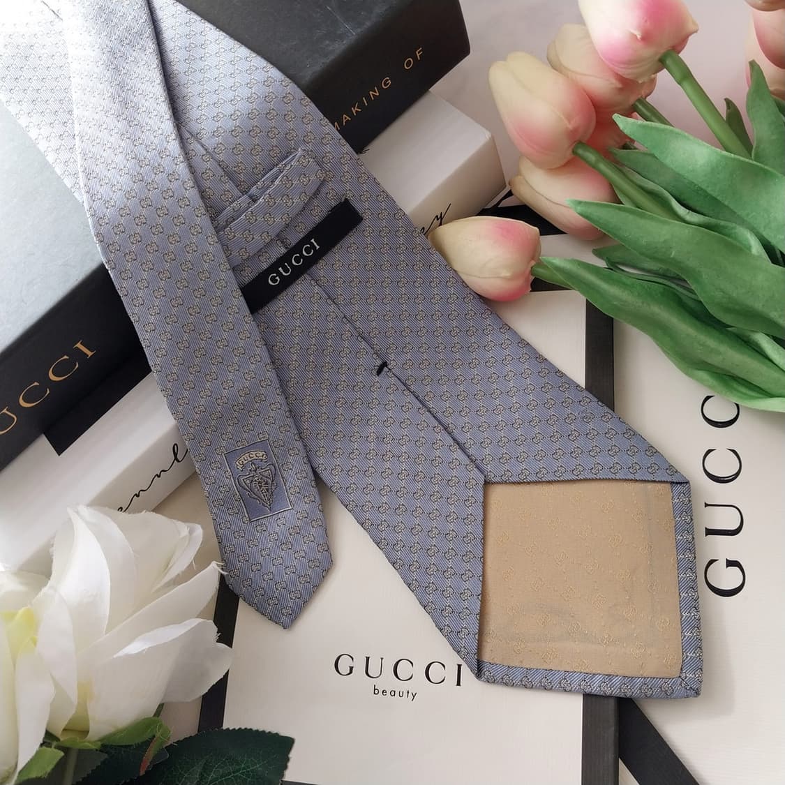 구찌 실크 라이트 블루 GG 자카드 넥타이 9.7cm B등급 K1379
 상품이미지5