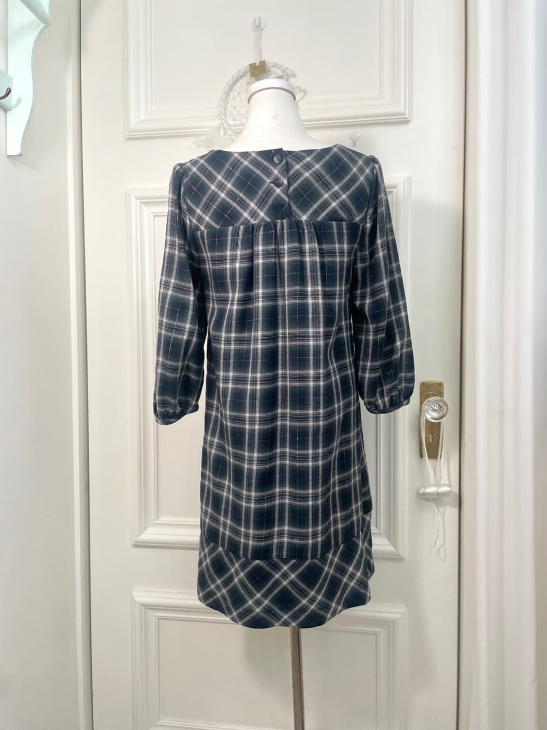 EARTH navy glitter check puff shirring m 상품이미지4