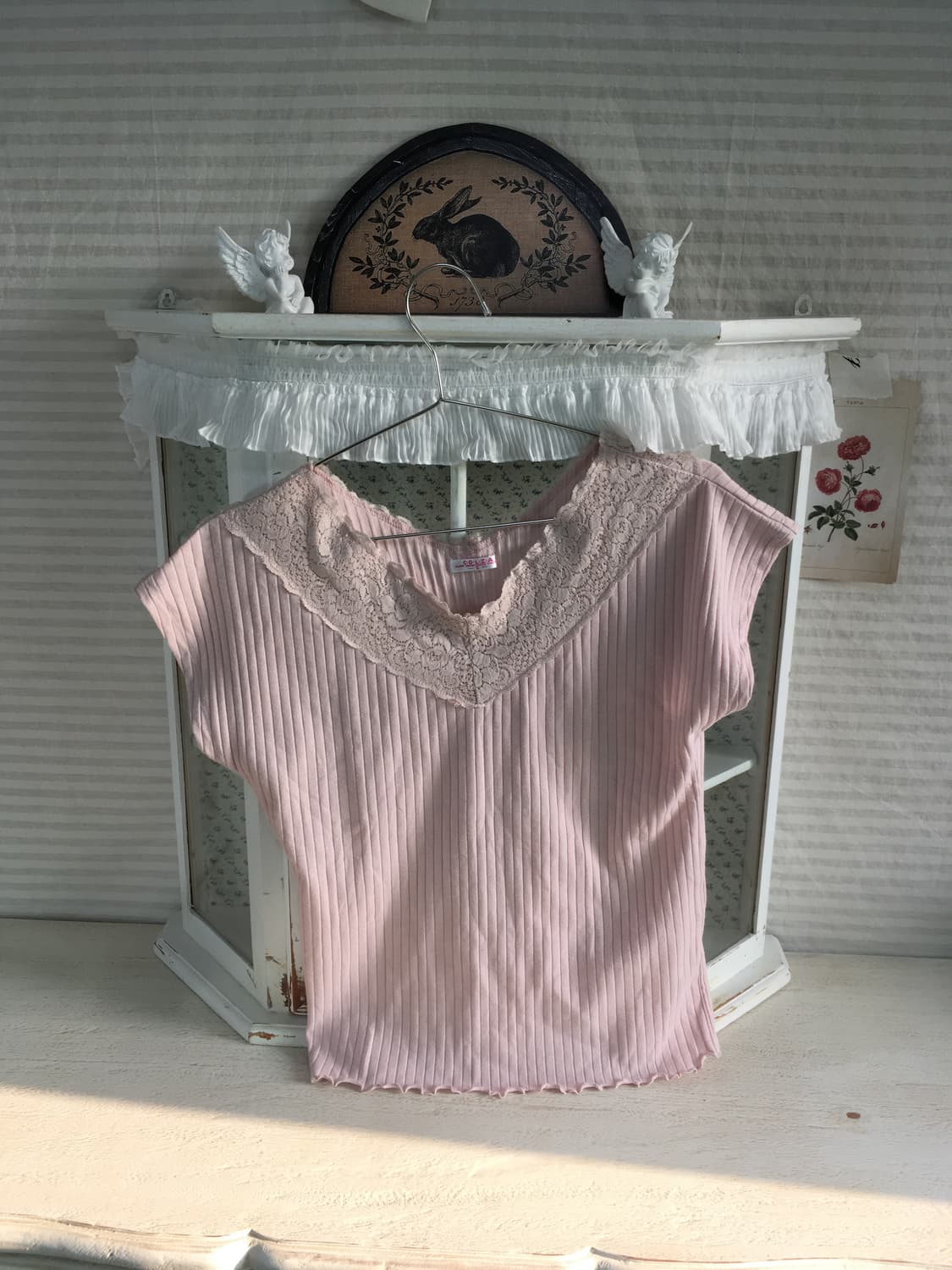 jpn vintage pink lace t-shirt 상품이미지5