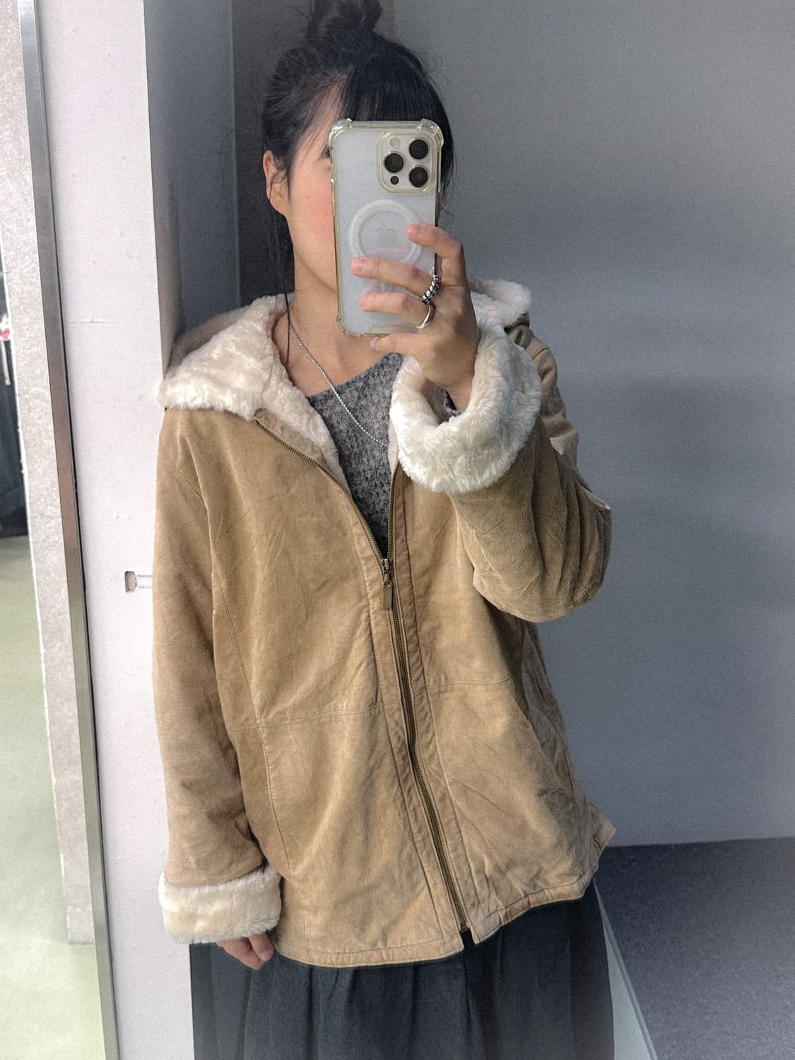 begie suede fur lining hd jacket 상품이미지1