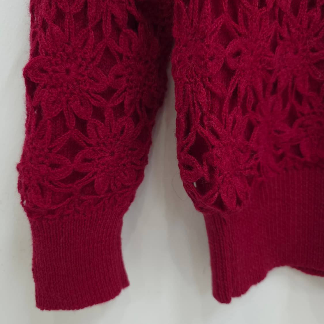 울100 딥레드 플라워 크로셰 니트 상품이미지6