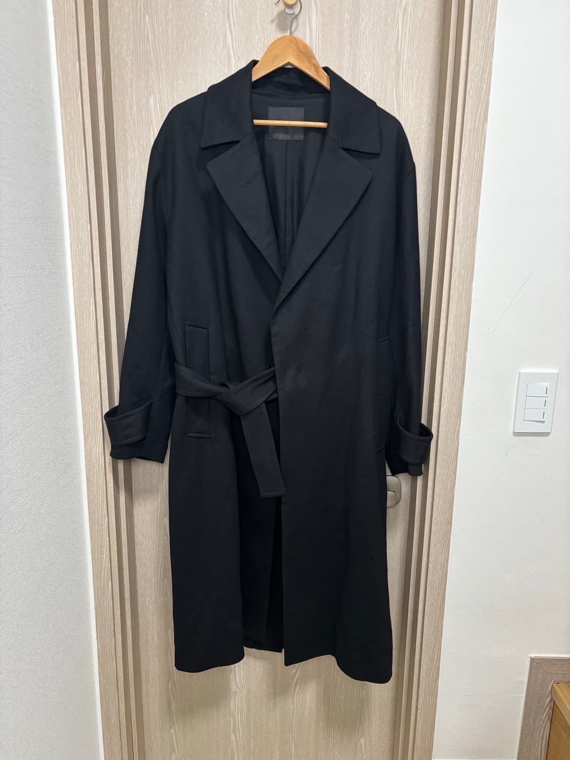 타임옴므 울블렌드 오버핏 벨티드 롱코트95~100/블랙 상품이미지1