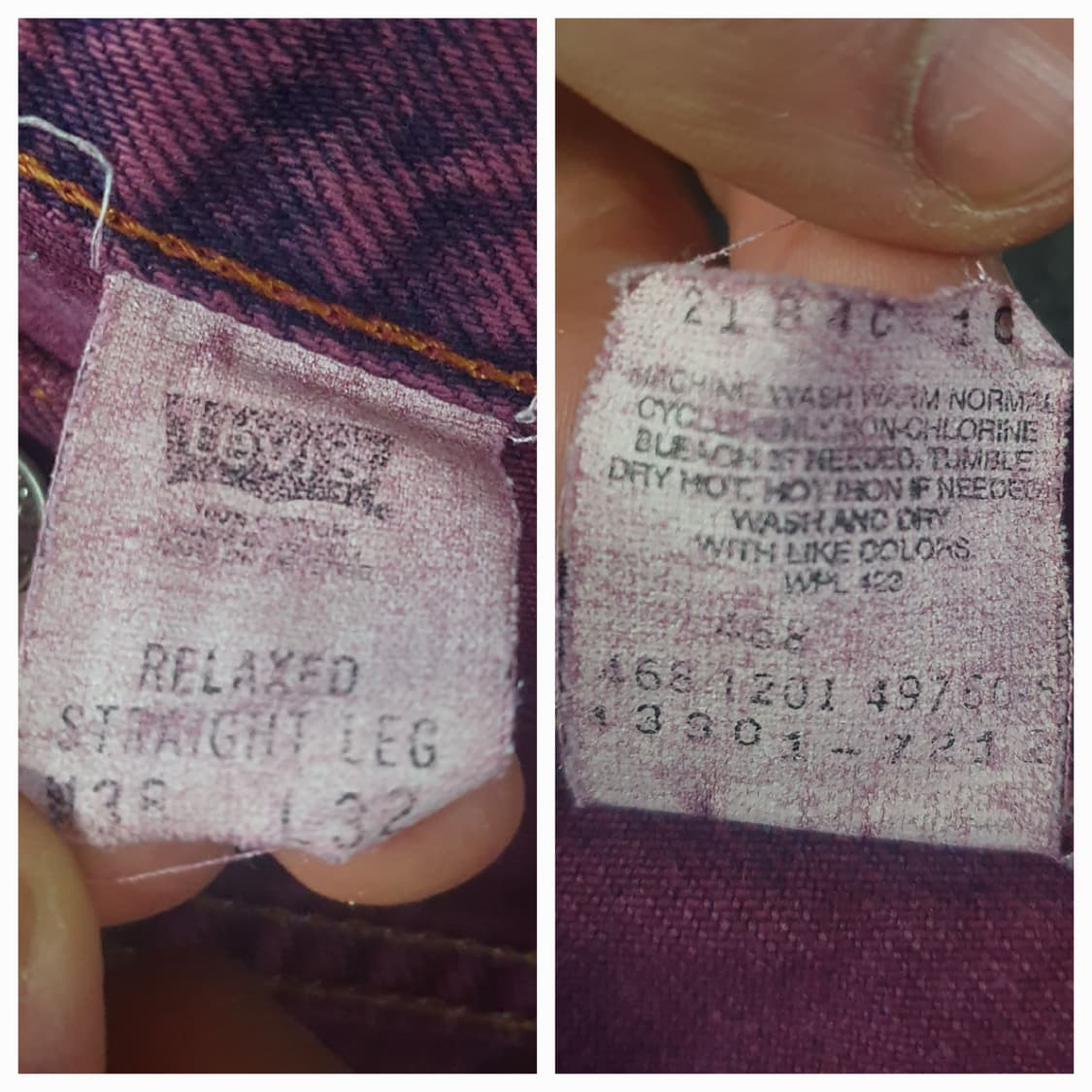 00s 리바이스 버건디 워싱 데님 팬츠 36 릴렉스핏 상품이미지10