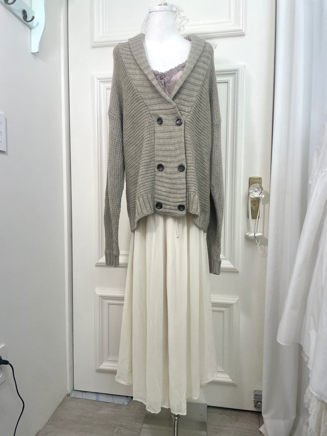 khaki double over collar cardigan 상품이미지2