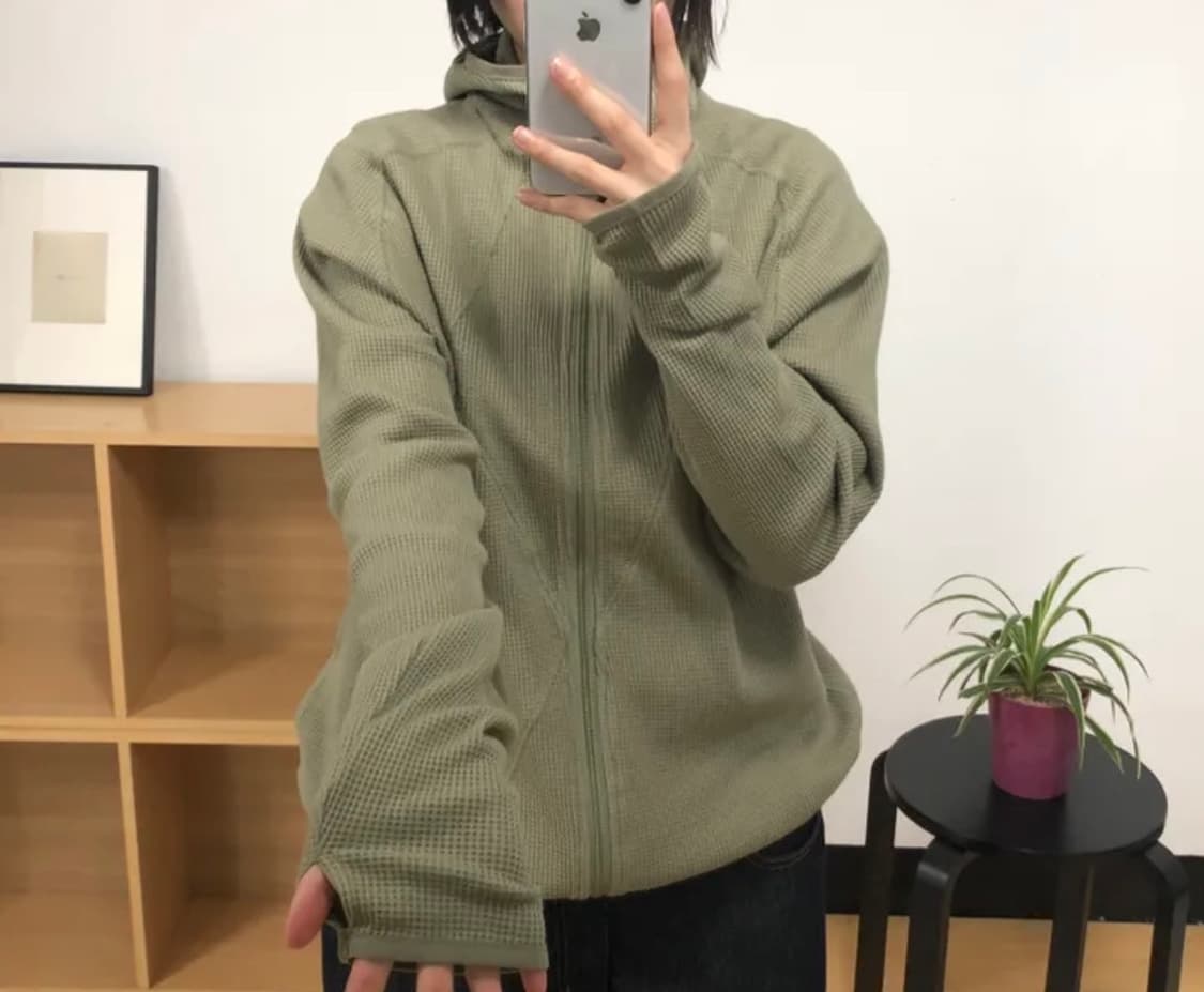 카키색 와플 후드집업 상품이미지1