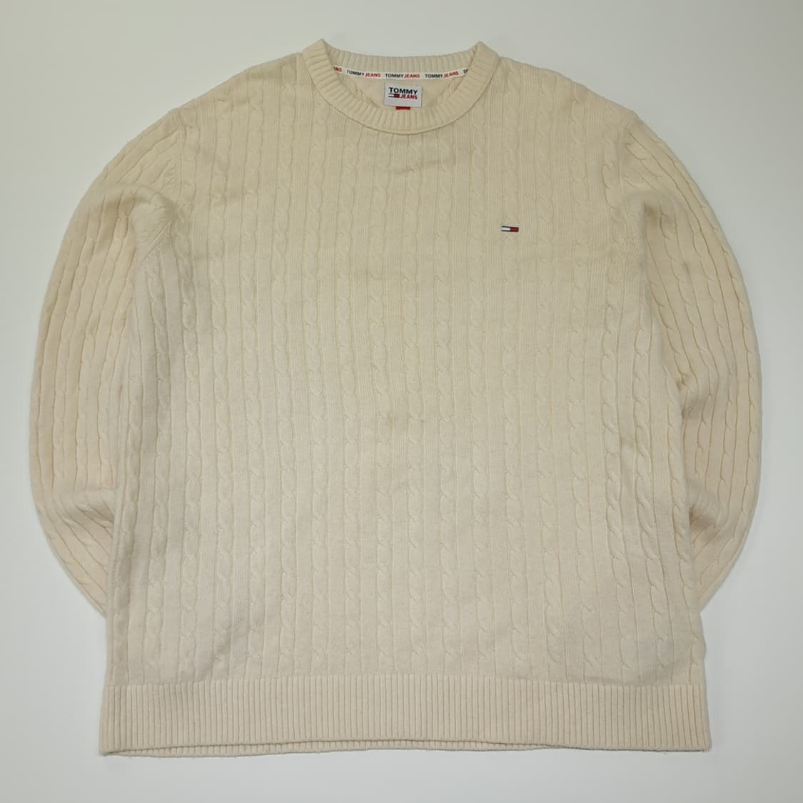 CL127 2XL 타미 진스 크림화이트 울 혼방 케이블 니트 상품이미지1