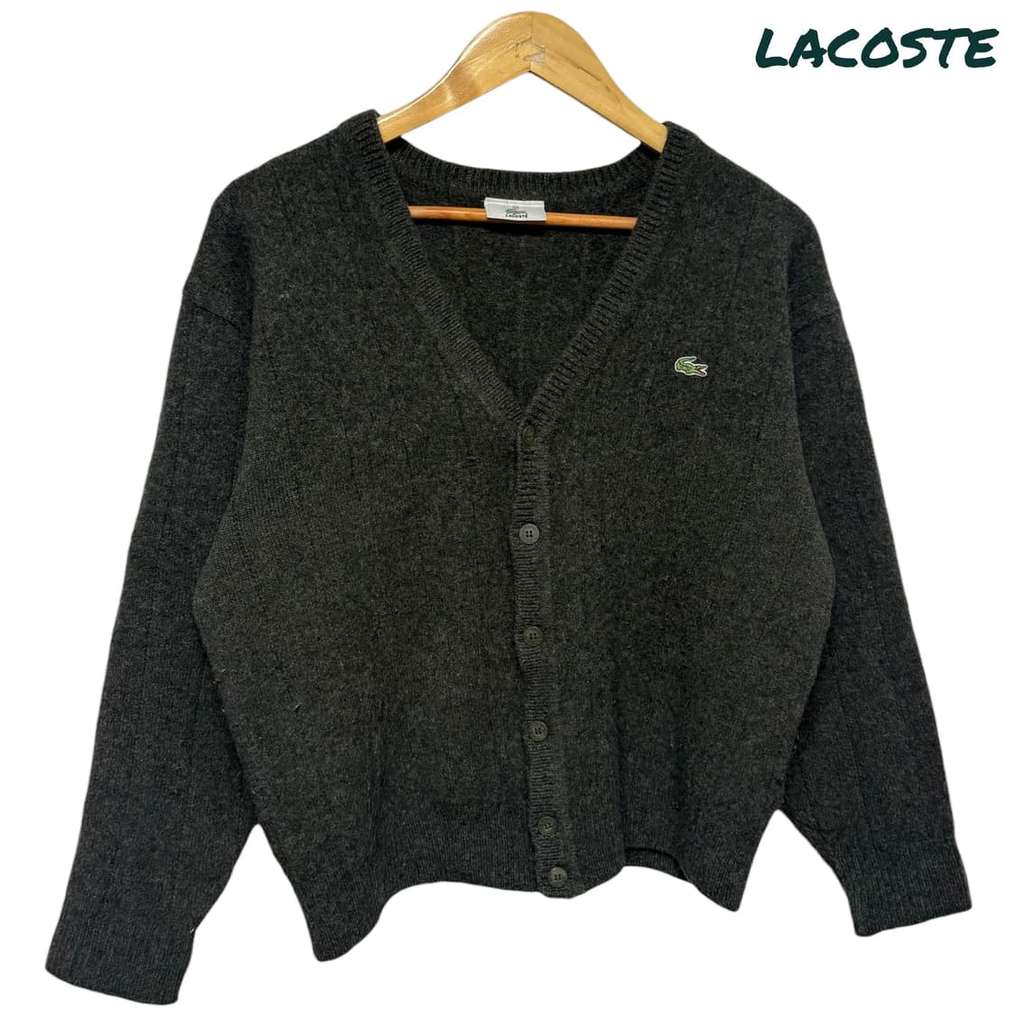 3781 라코스테 딥그린 크롭 V넥 니트가디건  상품이미지1