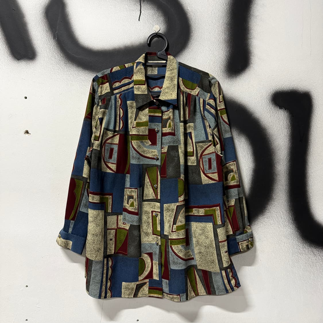 VTG 빈티지 기하학 패턴 셔링 긴팔 셔츠 상품이미지1