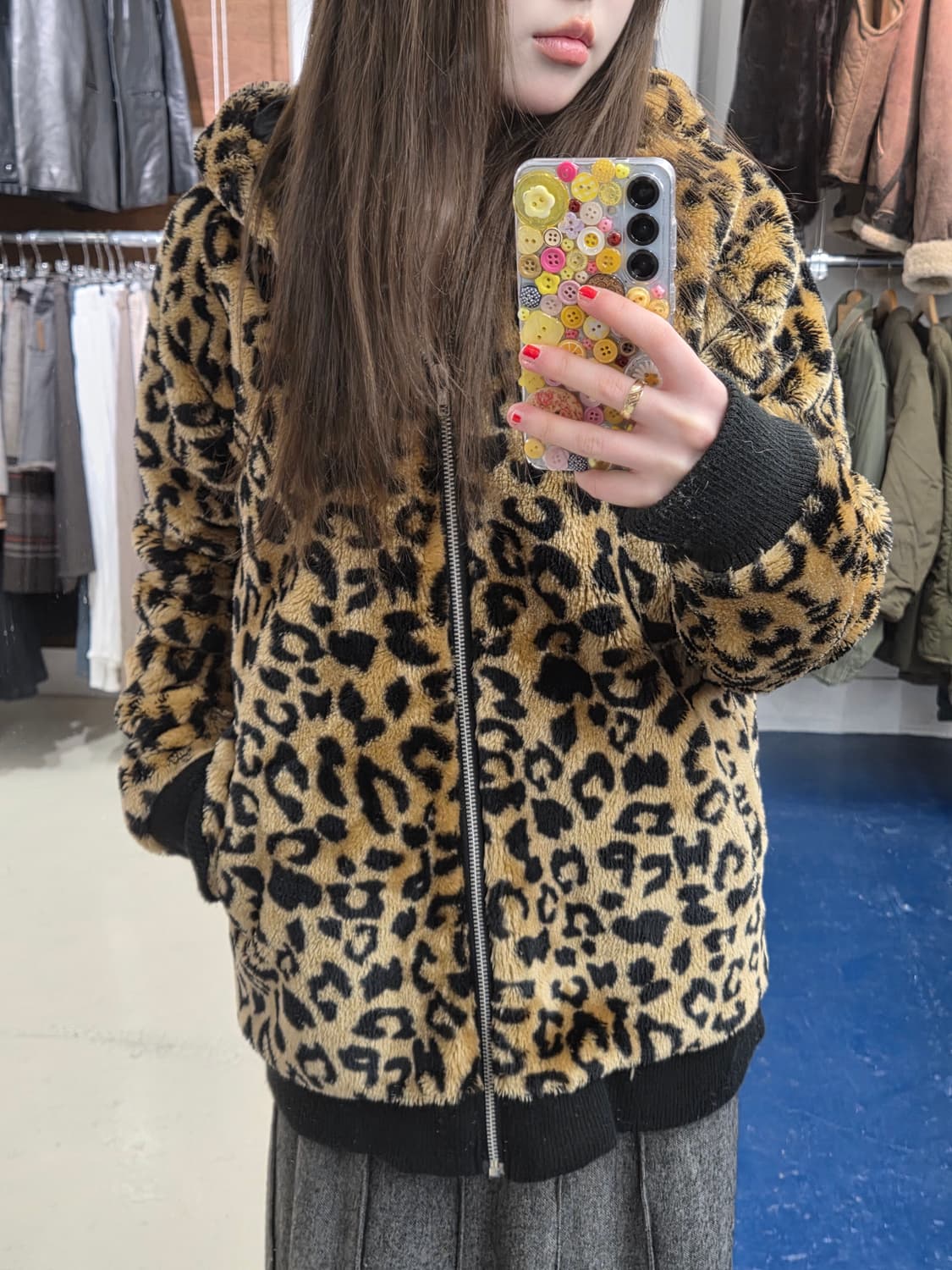 Japanese vtg 갸루 레오파드 후드 플리스 자켓 상품이미지3