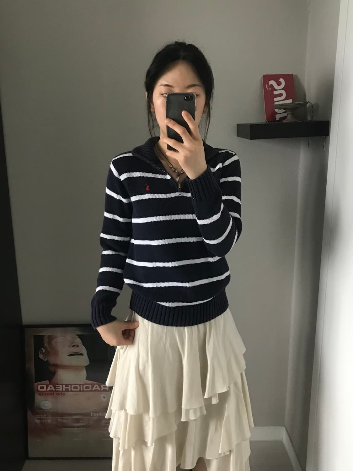 폴로 랄프로렌 포니 로고 스트라이프 반집업 니트 상품이미지3