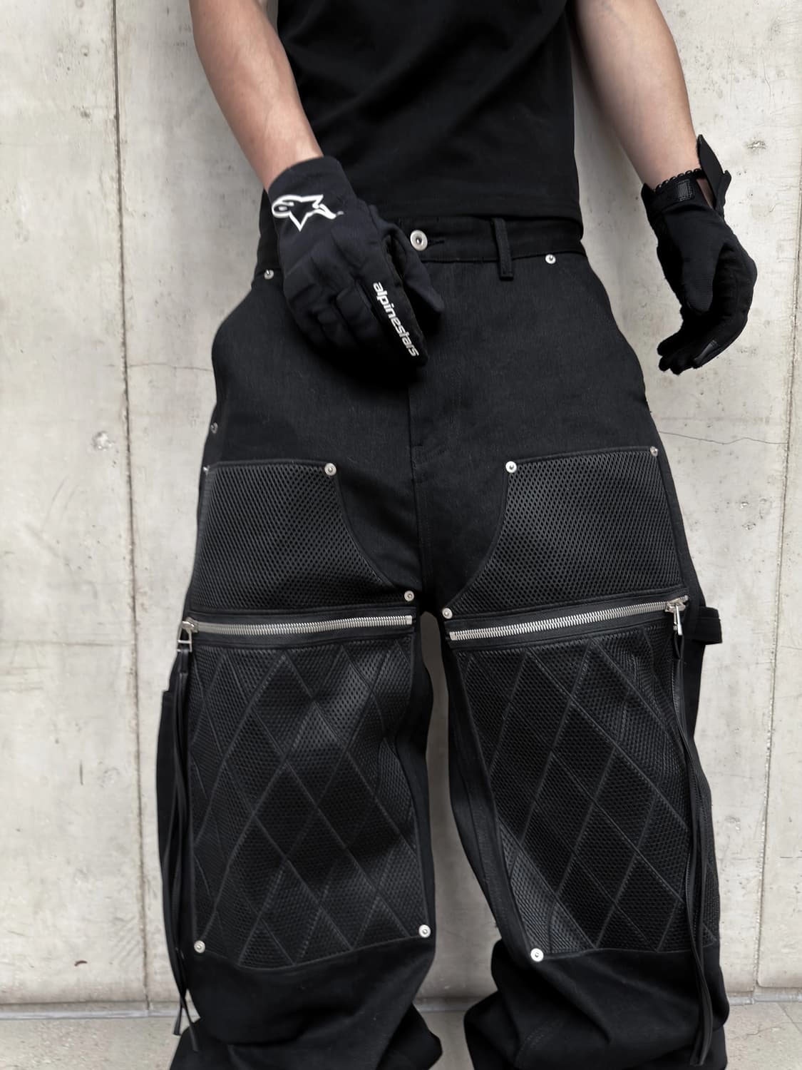 Mash Panel Leather Knee Waxed Denim 상품이미지2
