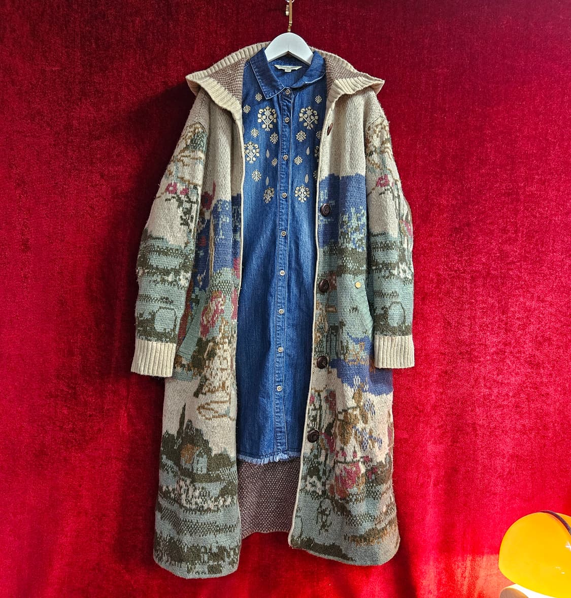 써스데이아일랜드 스토리 자카드 후드 롱 가디건 M size 상품이미지2