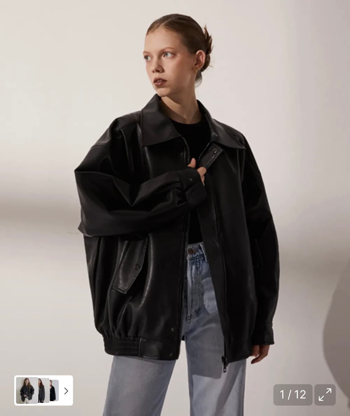 레이디볼륨 465-1 비건 레더 오버핏 자켓 상품이미지1