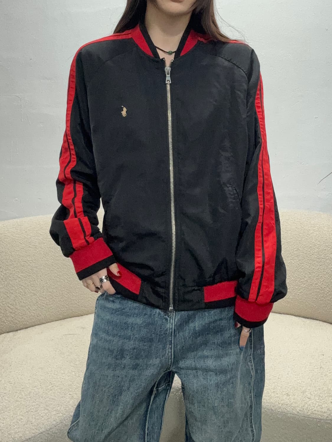 90s POLO 블랙&레드 트랙 블루종 jk 상품이미지2