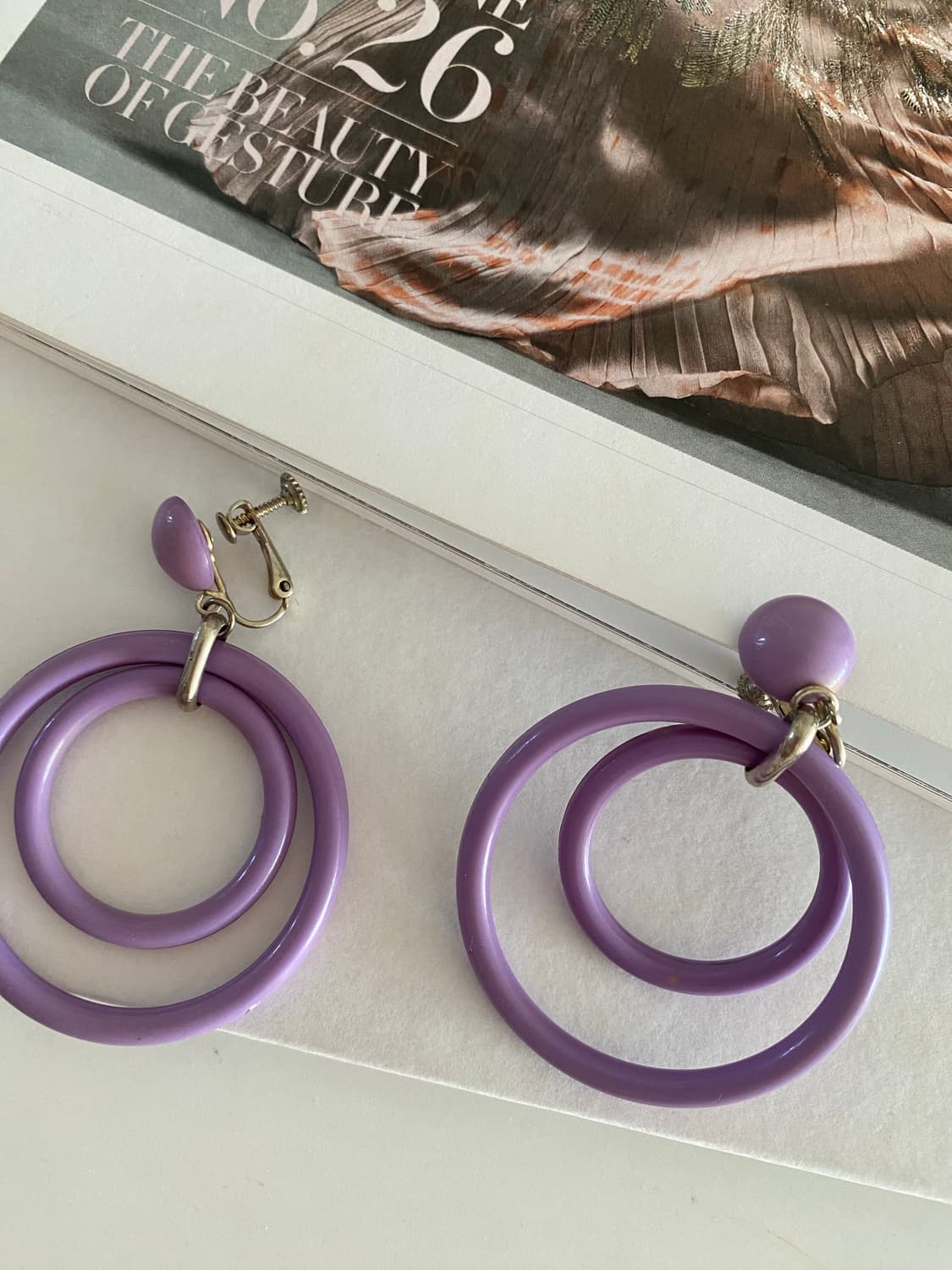 일본 수입 라일락 더블 링 귀걸이 (스크류 클립형)   상품이미지6