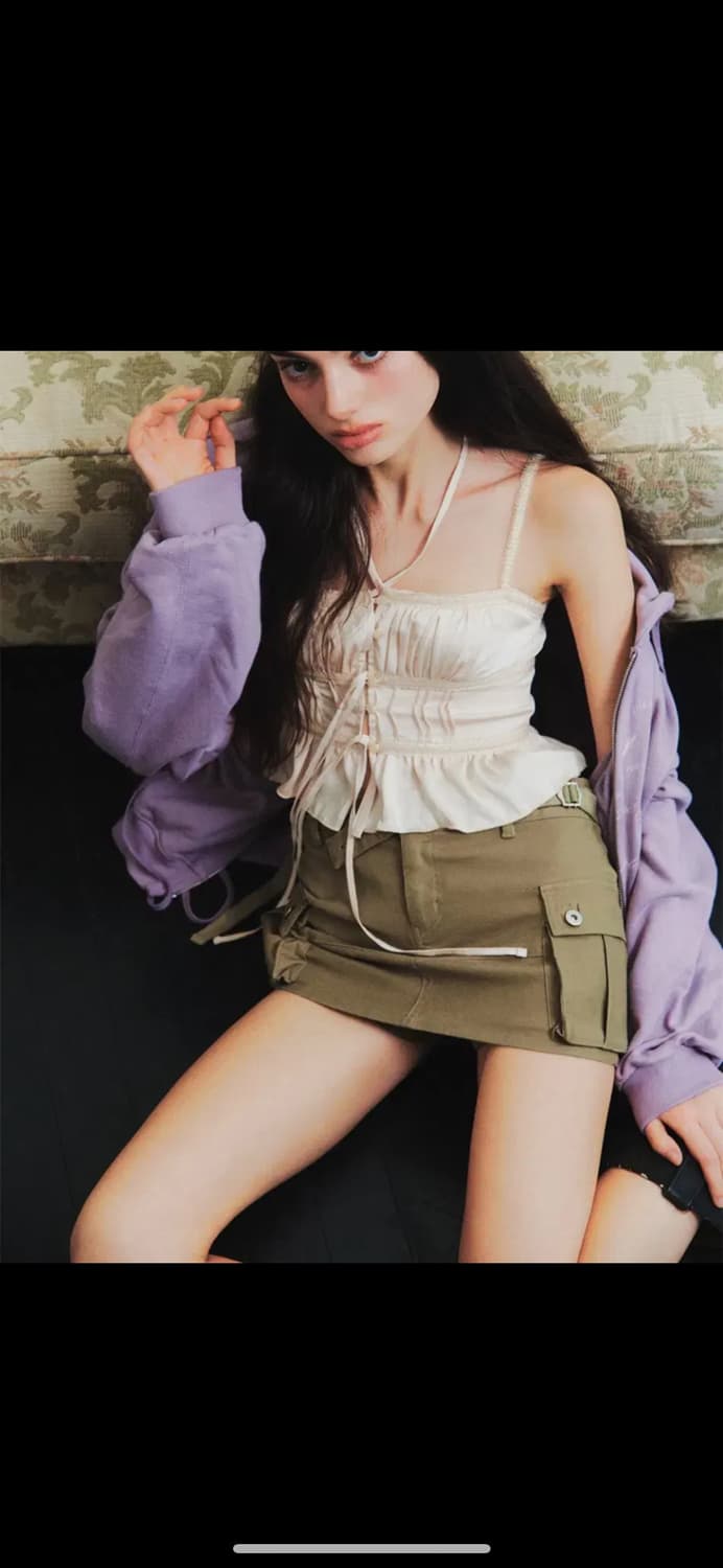 페인오어플레져 닉스 미니 스커트 카키 M 상품이미지1