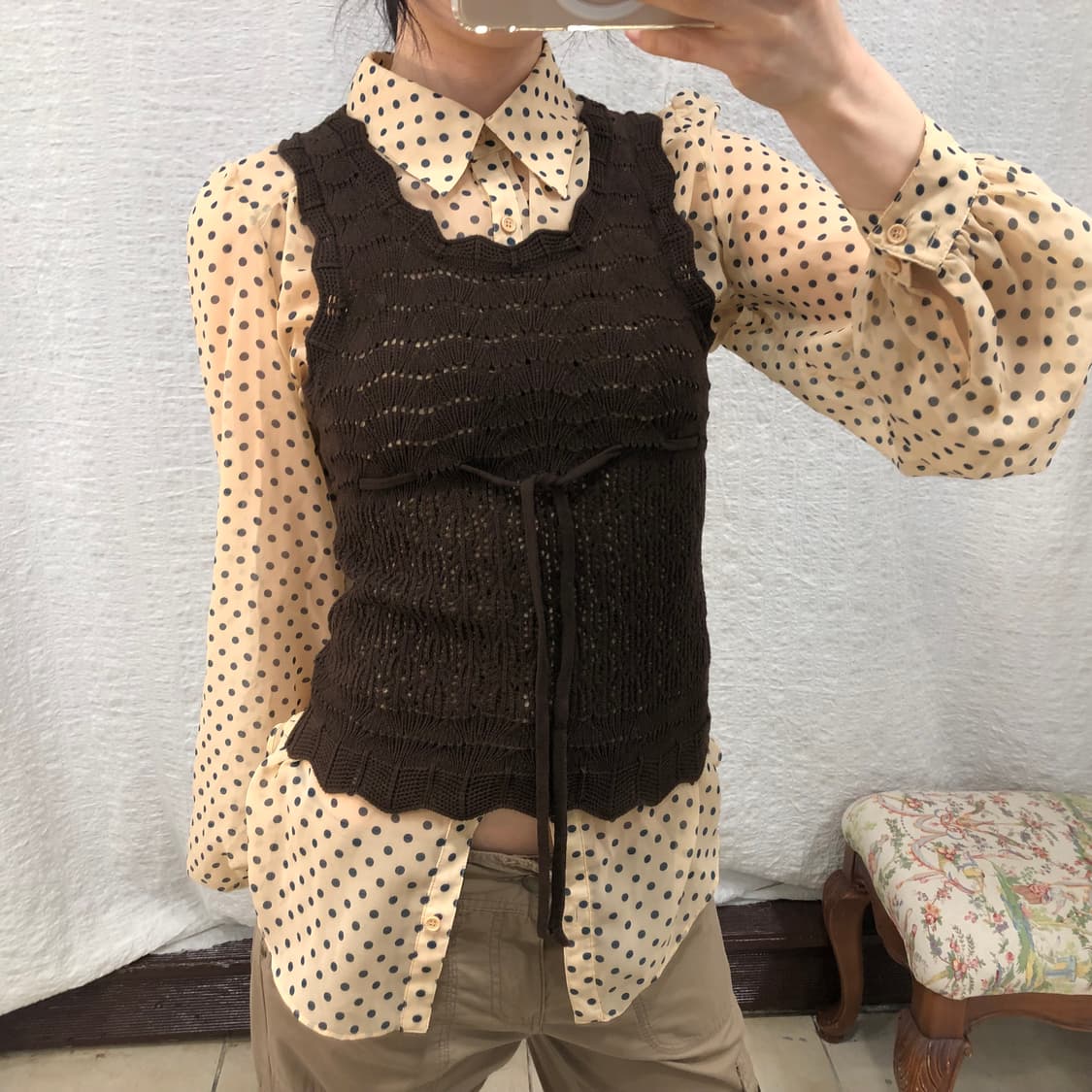 Yellow beige sheer blouse 상품이미지3