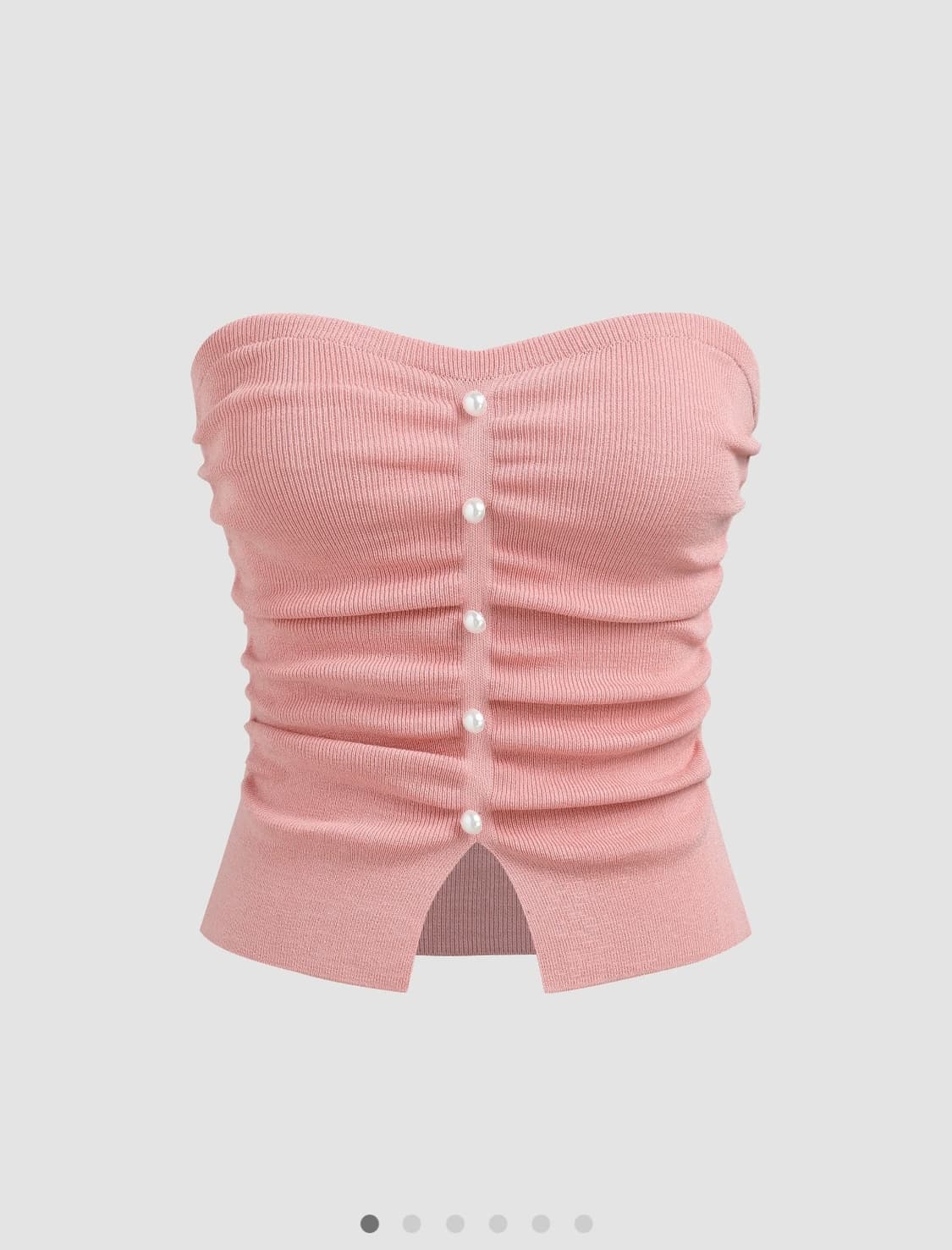 FAUX PEARL SPLIT RUCHED KNIT CROP TOP 상품이미지1