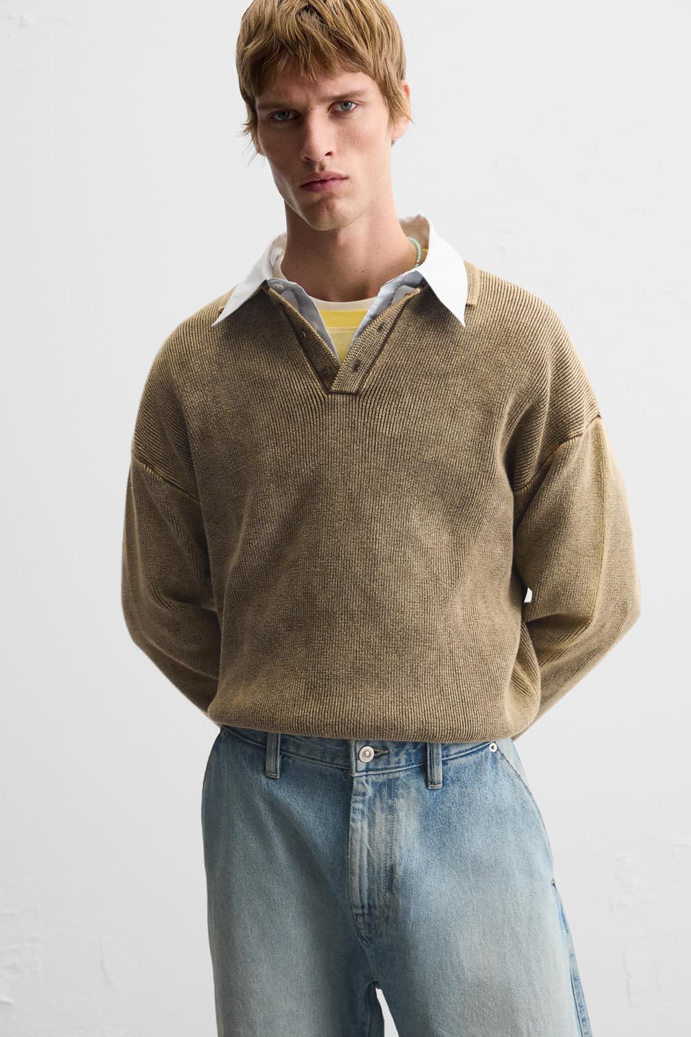 지라 에디션 워시드 이펙트 카라 헨리넥 니트  상품이미지1