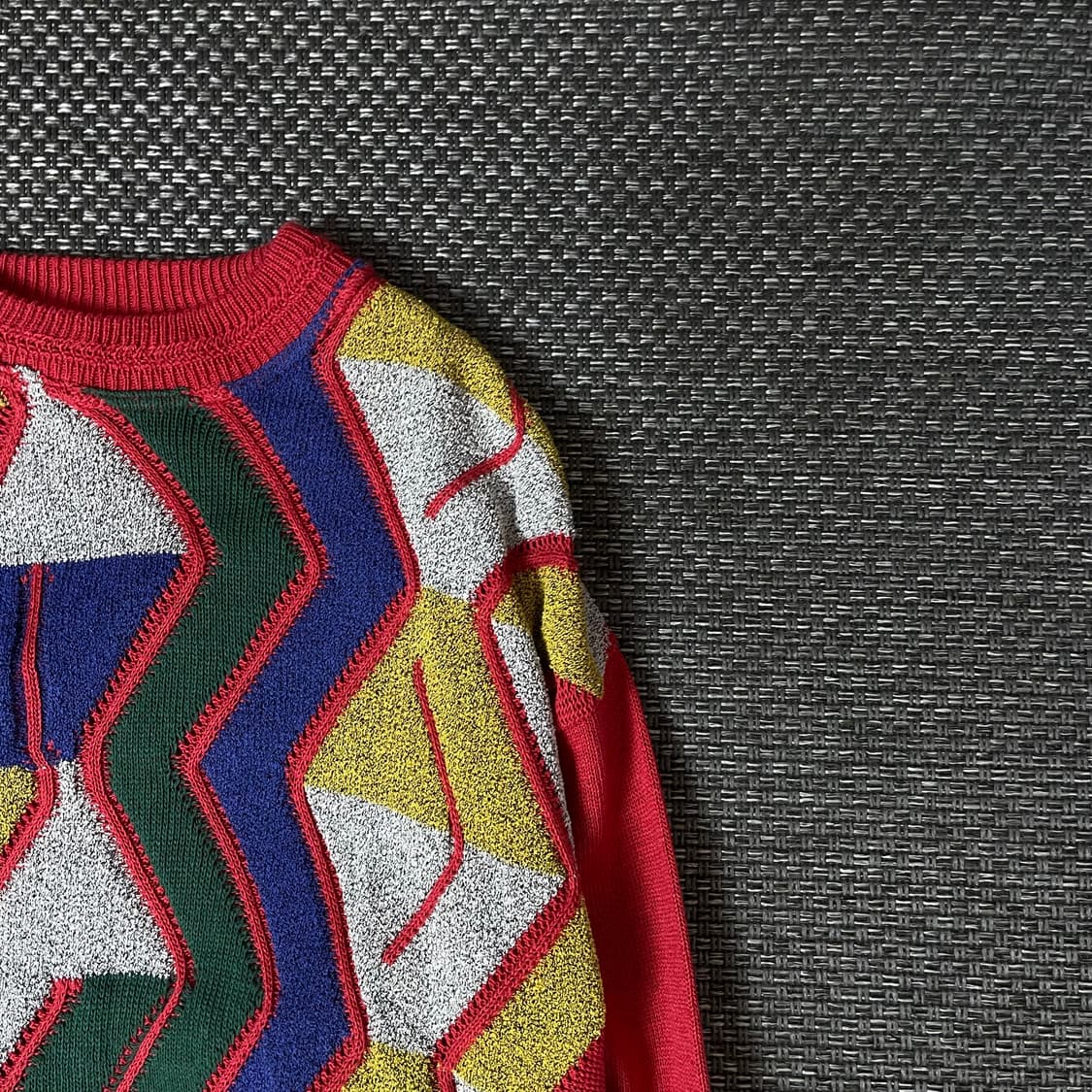 빈티지 레드 멀티 배색 패턴 긴팔 니트 M 상품이미지3