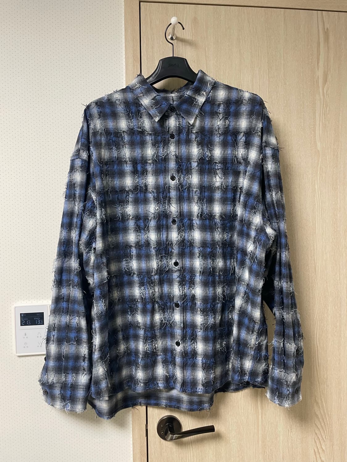 준지 26ss 그리드 니들 체크 루즈핏셔츠 블루, 52사이즈 새상품 상품이미지1