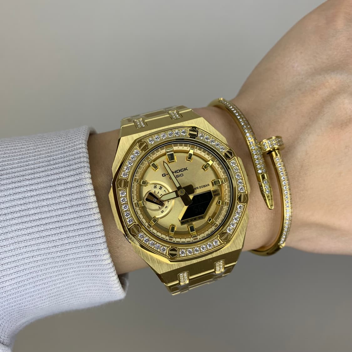 지샥 GA-2100 골드 지르코니아 파베 세팅 커스텀 시계 상품이미지1
