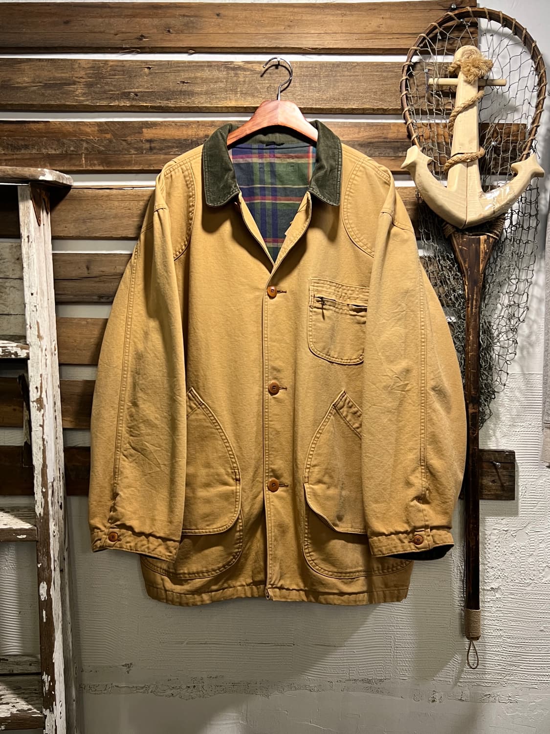 [2XL]90's 엘엘빈 USA 체크 라이닝 브라운 캔버스 헌팅 자켓 상품이미지1