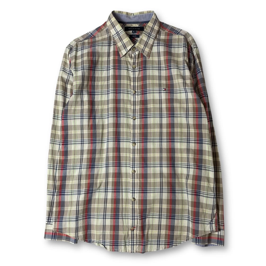타미힐피거 연브라운 블루 레드 멀티배색 체크 긴팔 셔츠 슬림핏 XL 상품이미지1