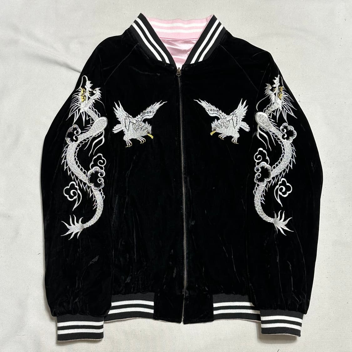 빈티지 독수리 호랑이 자수 리버시블 스카쟌 상품이미지2