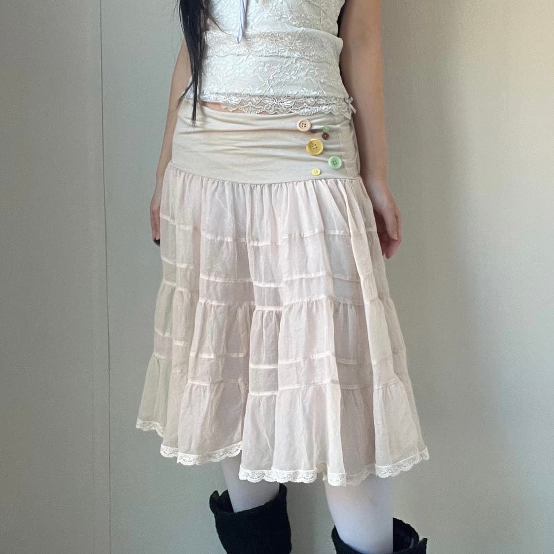 Sheer button chiffon skirt 상품이미지2