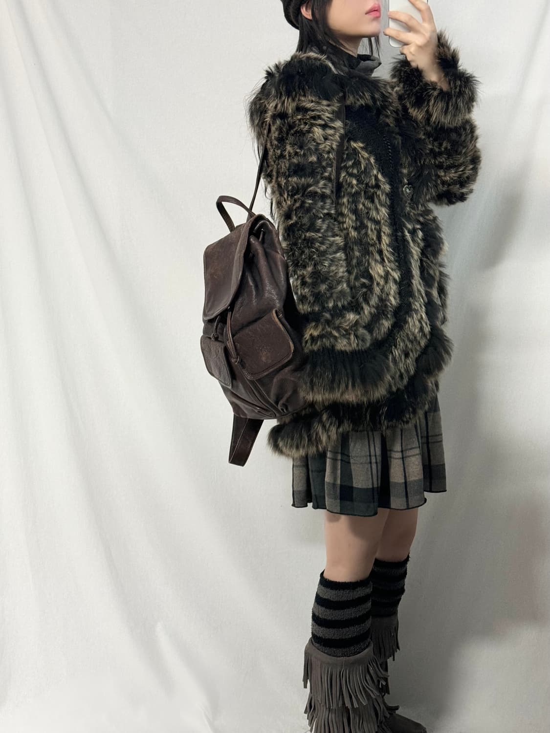 래빗/폭스 퍼 트리밍 울 니트 코트 상품이미지3