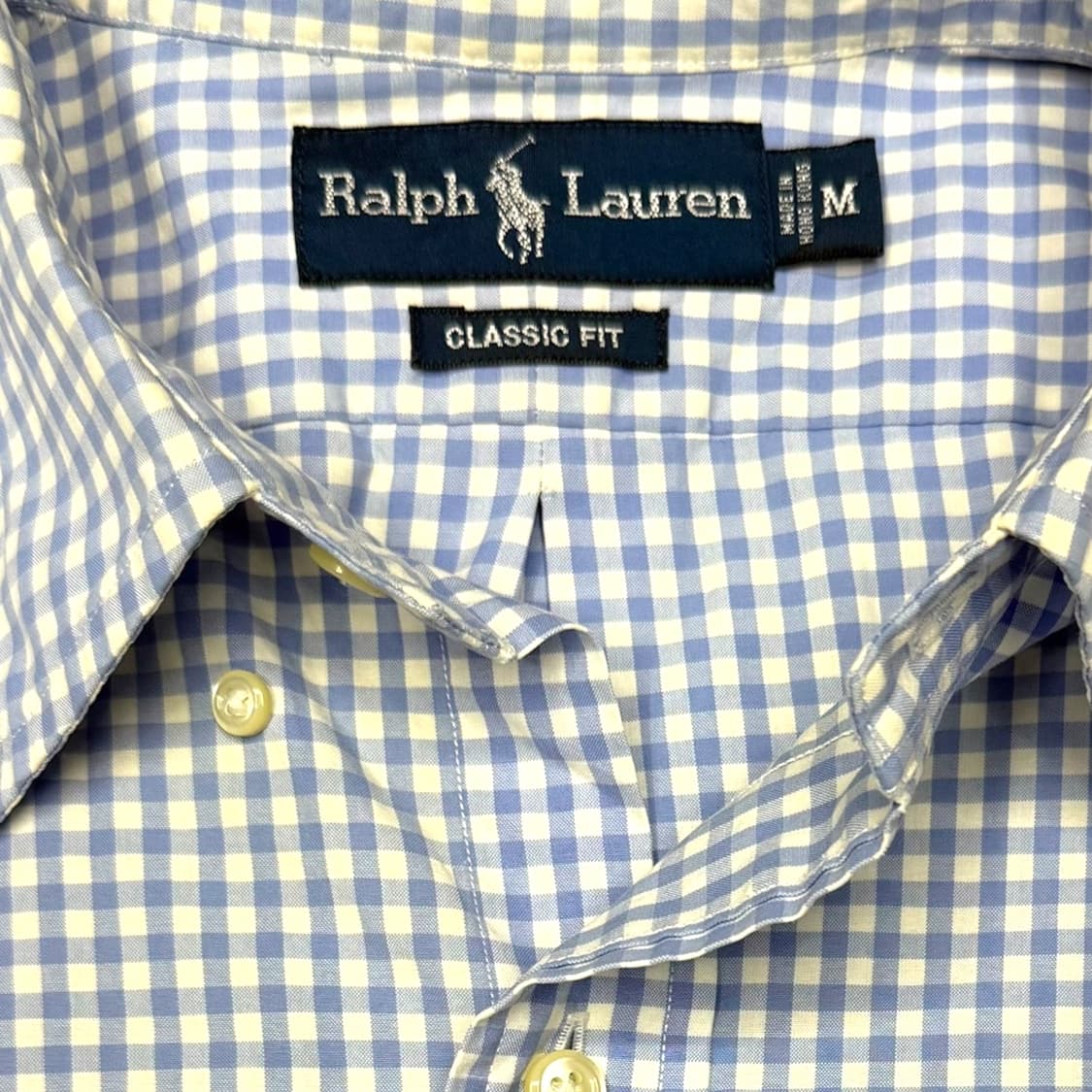 [M] 랄프로렌 클래식핏 하늘색 깅엄체크 반팔셔츠 상품이미지5