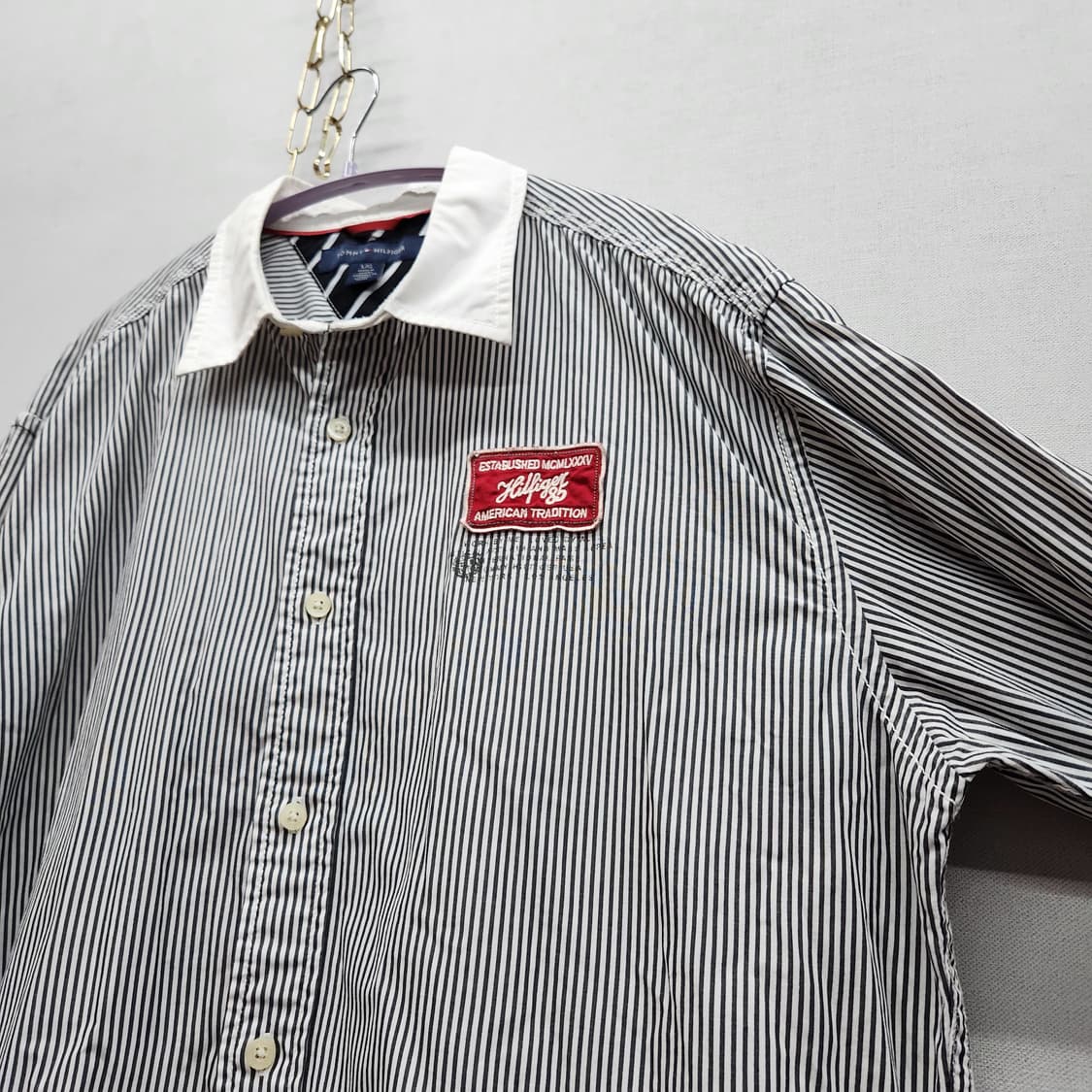 올드스쿨 타미힐피거 빈티지 패치 스트라이프 셔츠 L(XL) 상품이미지3