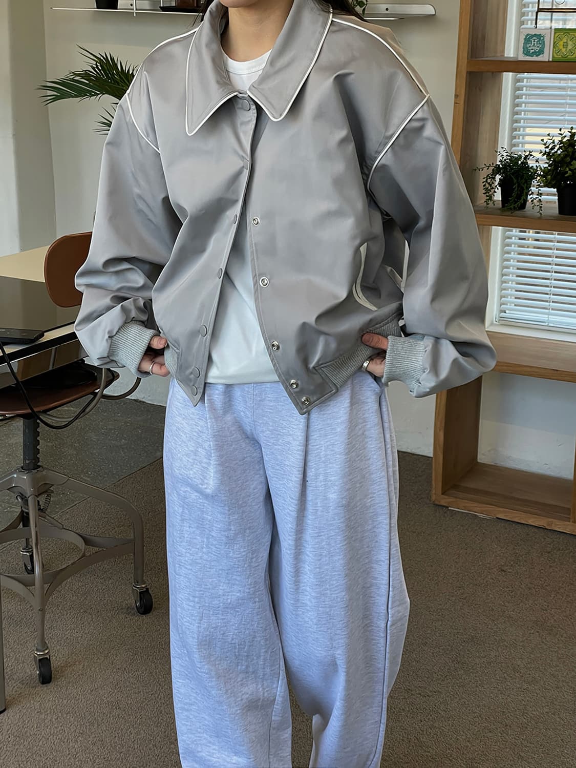 바시티 블루종 점퍼 그레이 상품이미지2