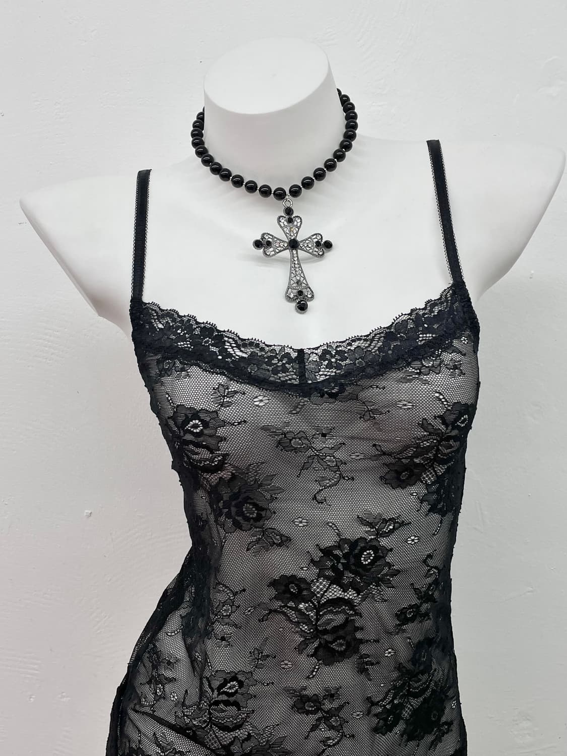 에블린 블랙 레이스 슬립 상품이미지2