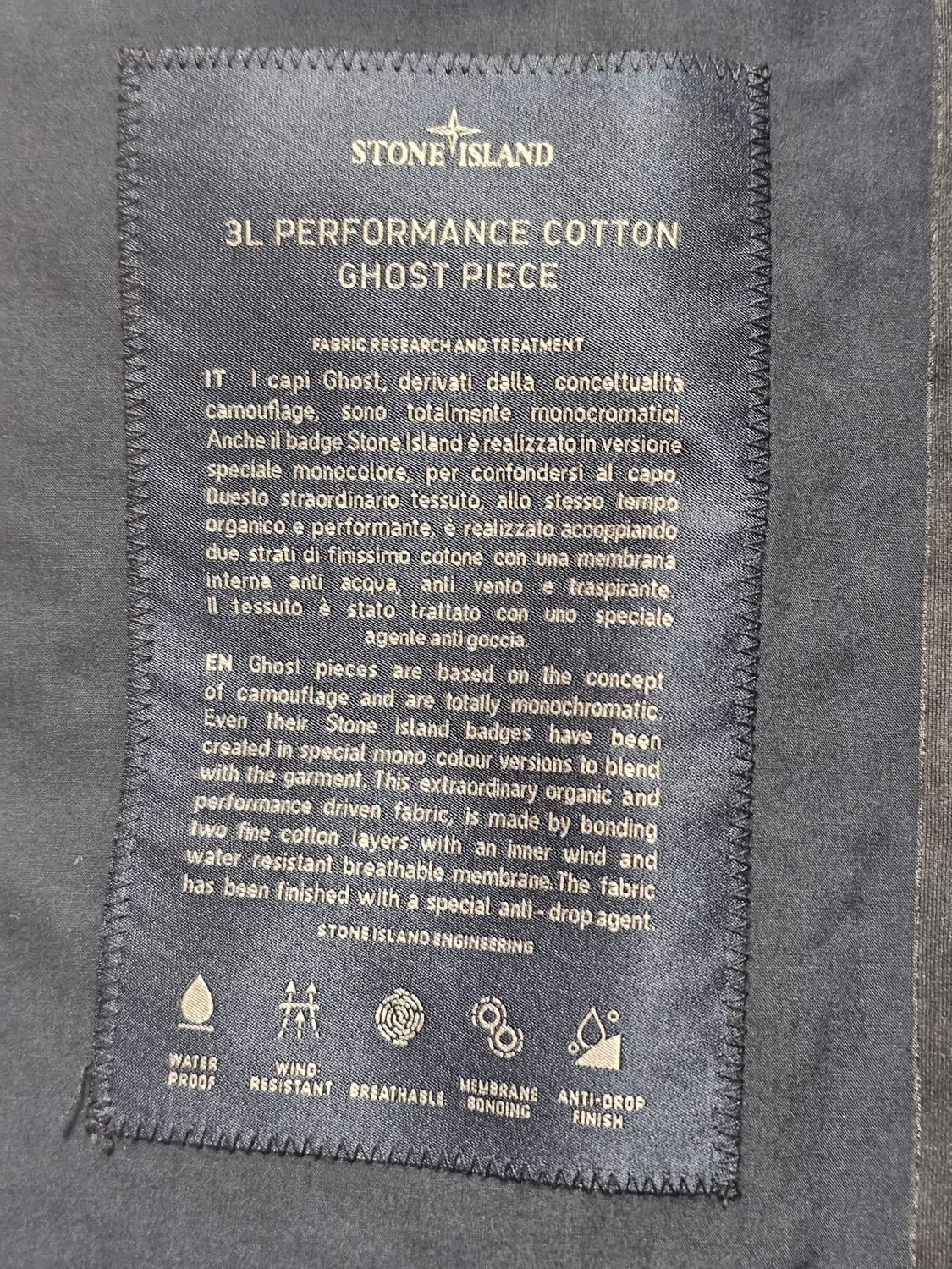 스톤아일랜드 고스트피스 3L PERFORMANCE COTTON 자켓 상품이미지6