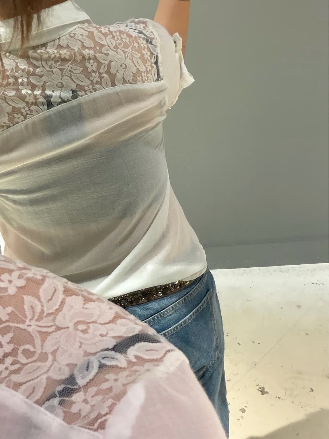 back lace point pocket shirt  상품이미지5