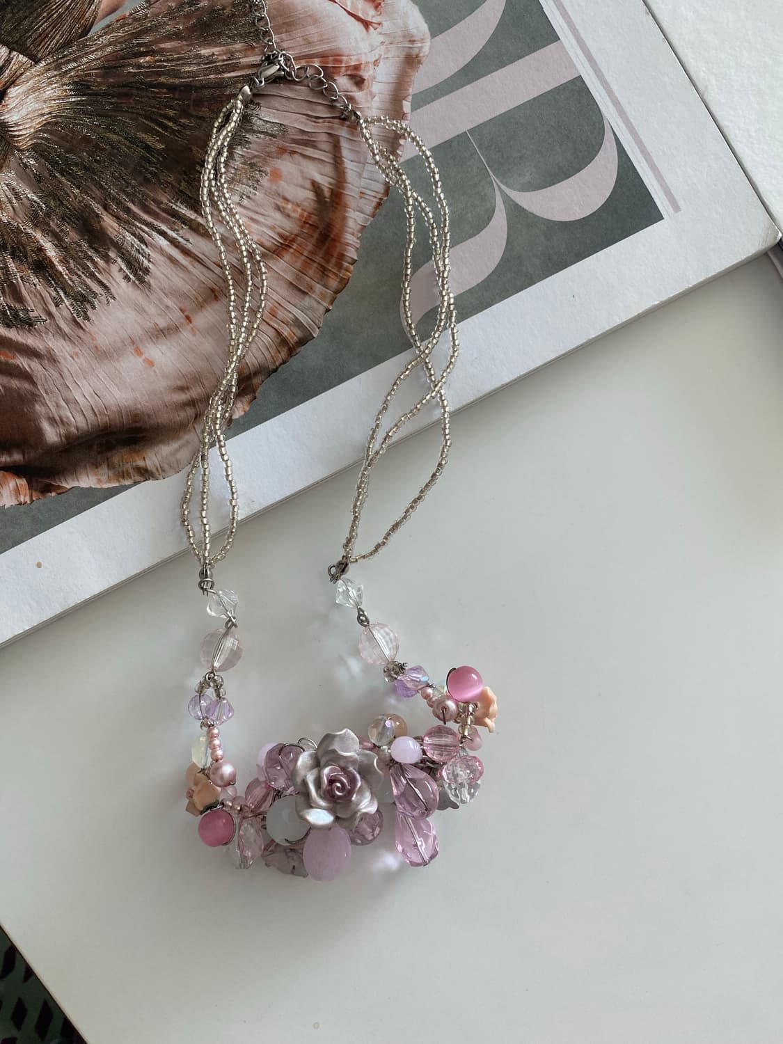 페어리 y2k 키치 핑크 플라워 비즈 목걸이 상품이미지2
