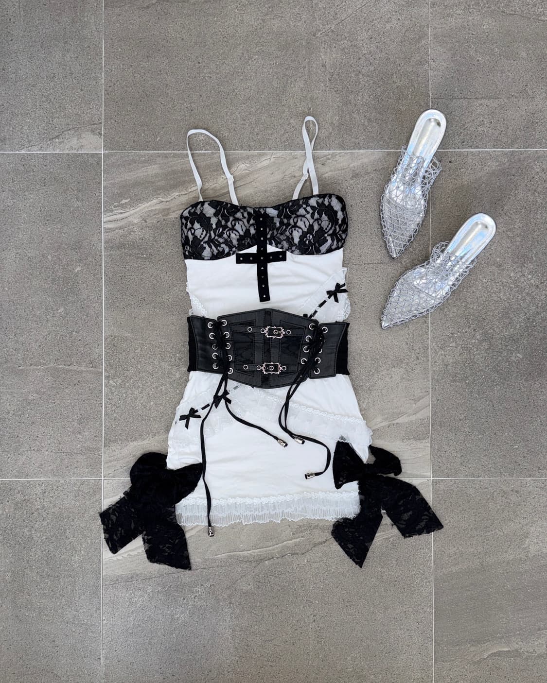 Black floral laceup buckled corset belt 상품이미지1