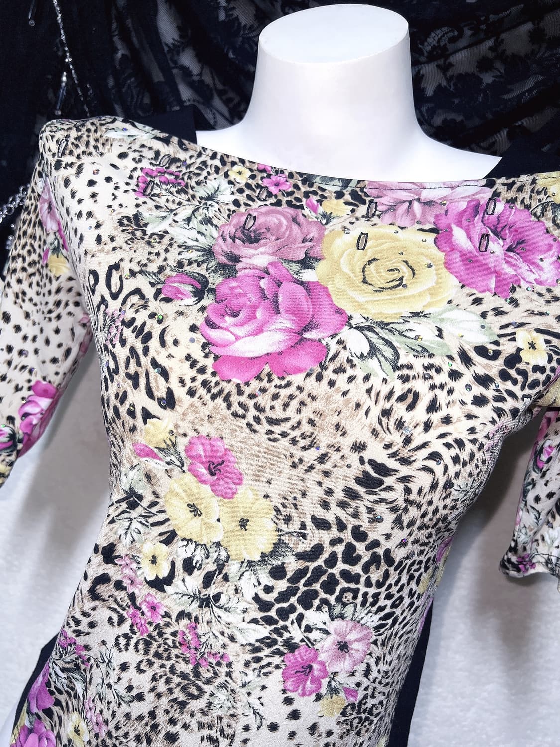 레오파드 호피 플라워 패턴 반팔탑 오네갸루 히메 오리엔탈 펑크 핀터 상품이미지4