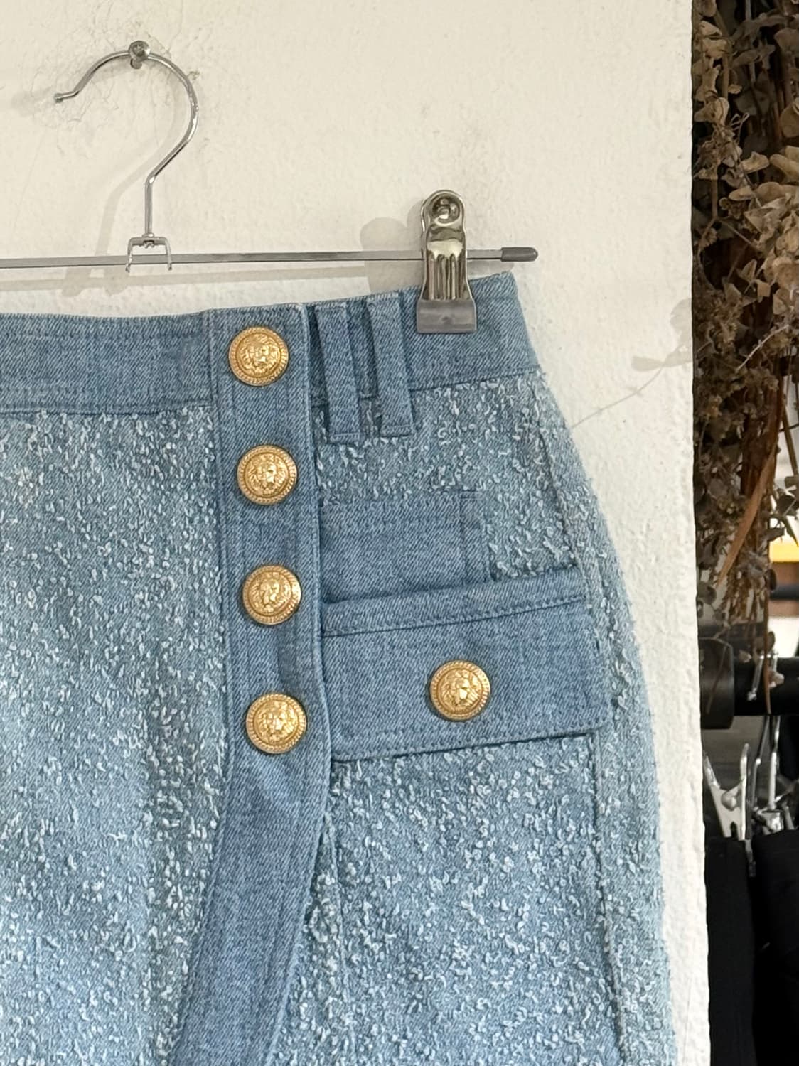 발망 트위드 패널 데님 골드 버튼 미니 스커트 상품이미지3