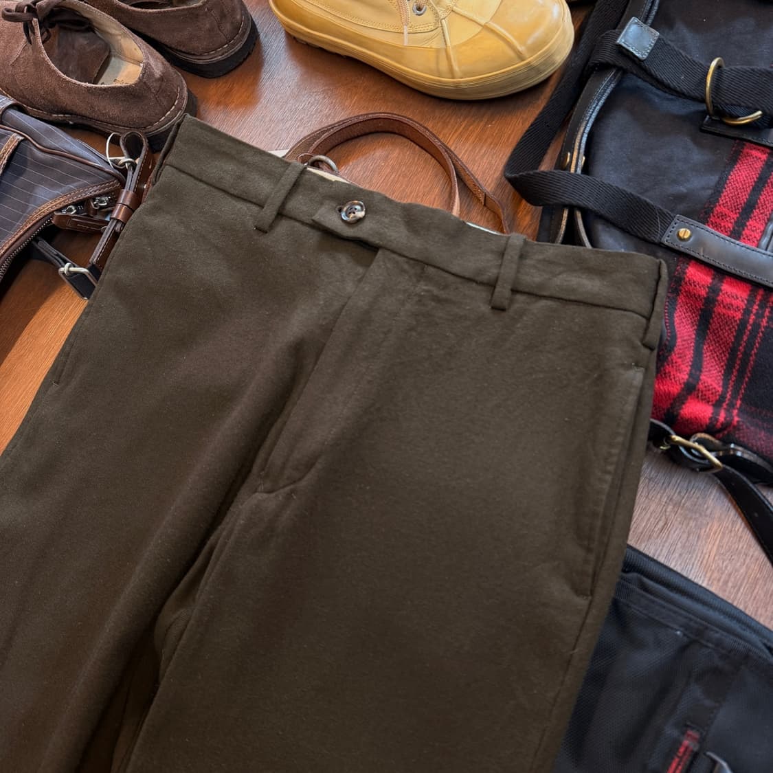 20AW 요크 울 플란넬 스트레이트 밑단 커팅 트라우저 32 33 상품이미지5