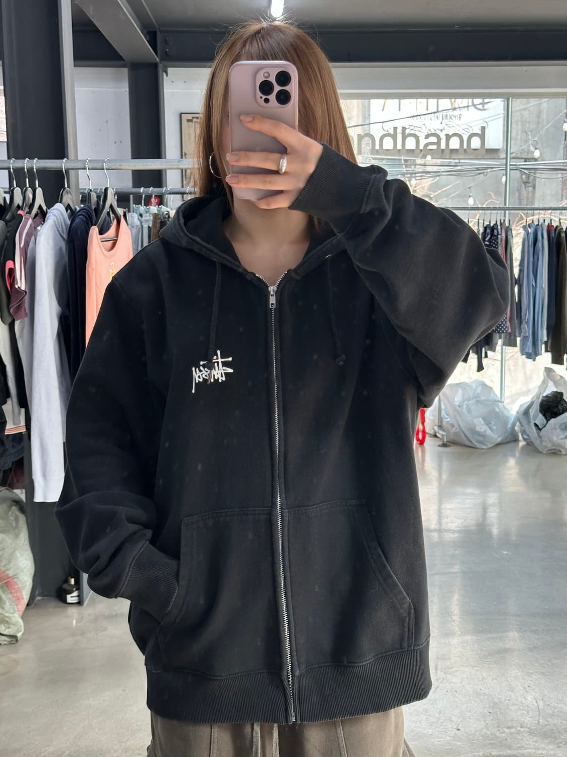 스투시 스탁 백로고 후드집업 상품이미지2