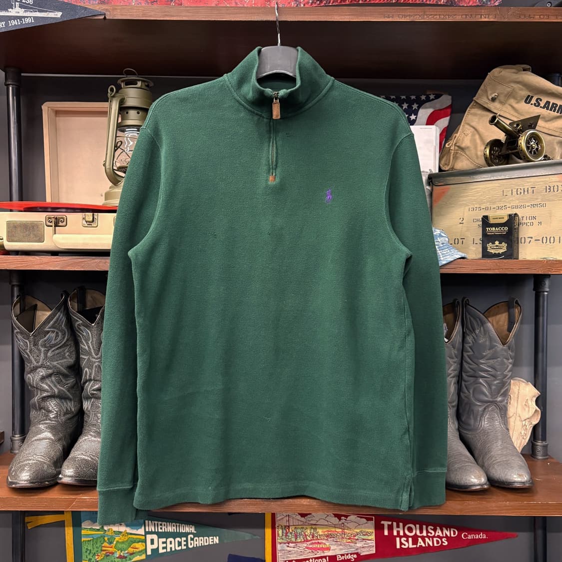 90s 폴로 랄프로렌 파인리브 하프집업 코튼니트 스웨터 딥그린 N636 상품이미지1