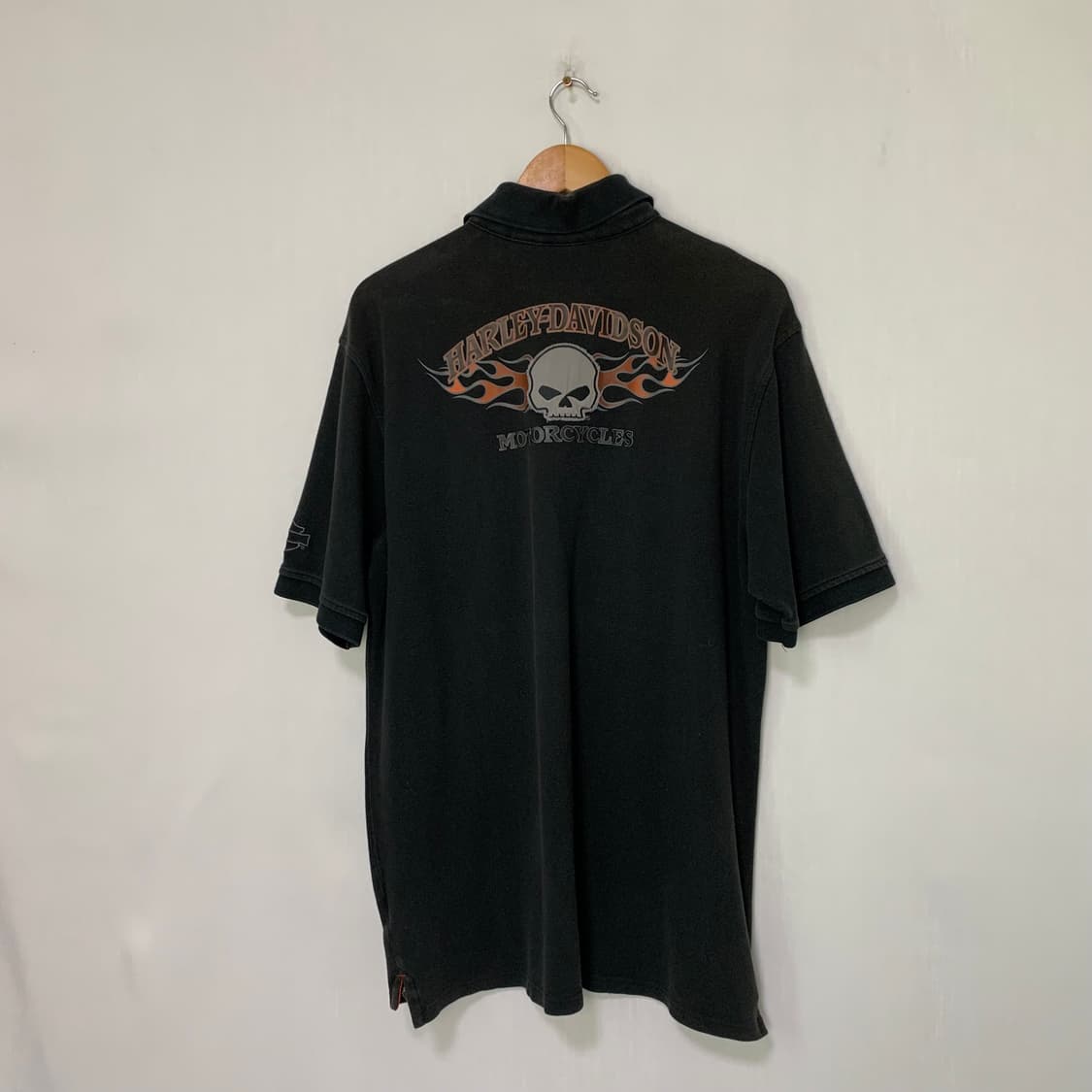 할리데이비슨 백 패치 프린팅 스컬 반팔 티셔츠 카라티 차콜블랙 남성 L 상품이미지3