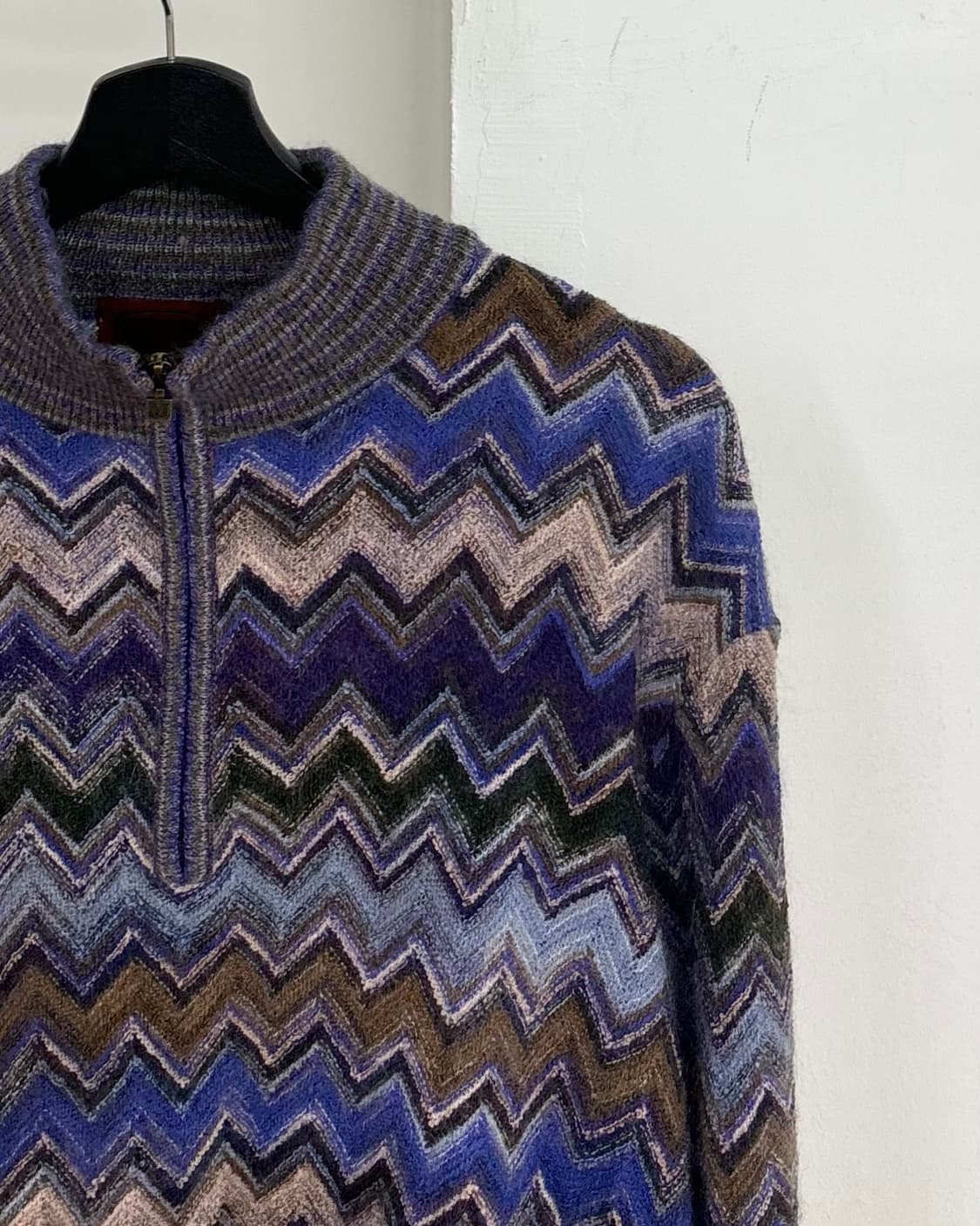 미쏘니 블루 패턴 하프집업 니트 상품이미지4