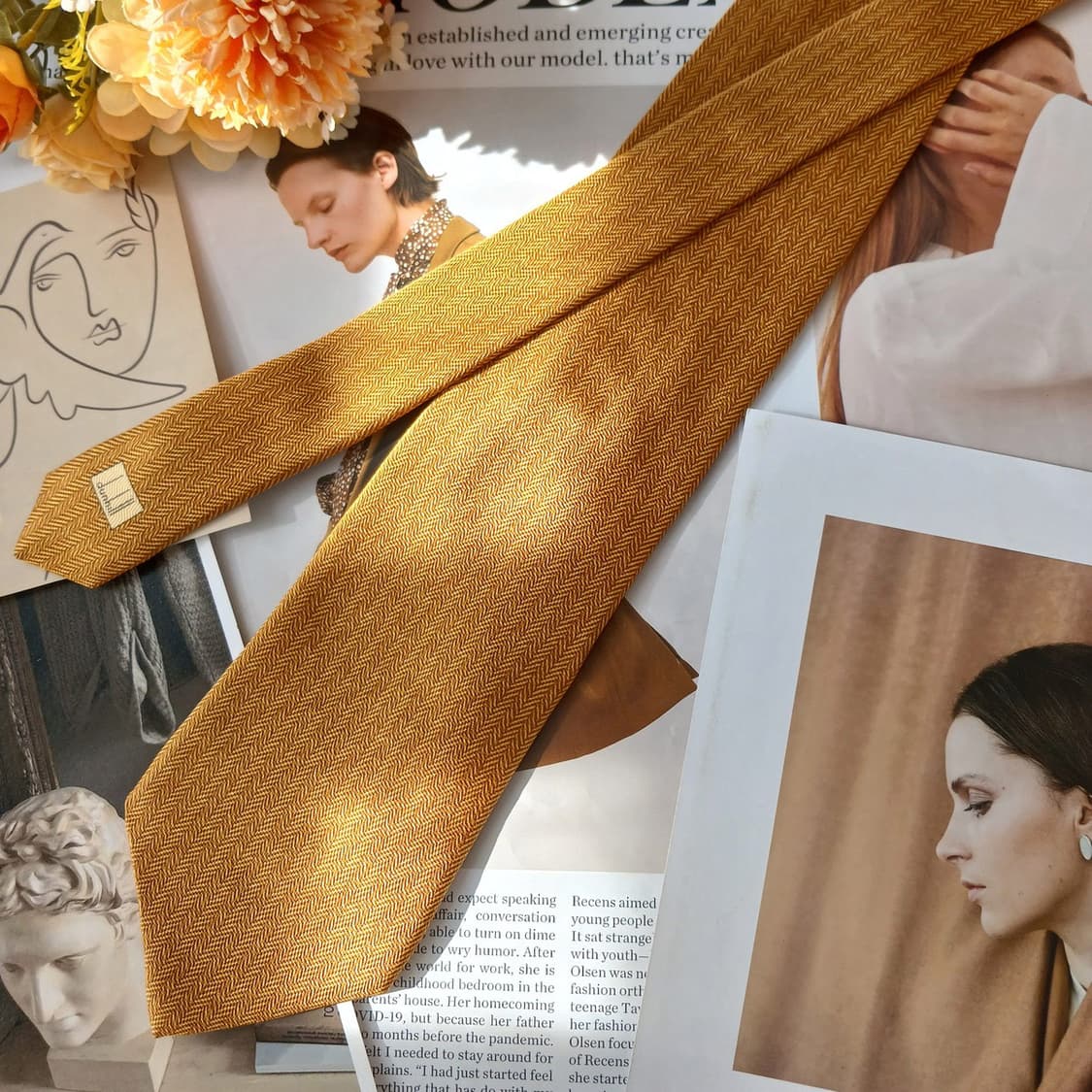 던힐 실크 브라운 헤링본 넥타이 9.7cm A+등급 A19679 상품이미지5