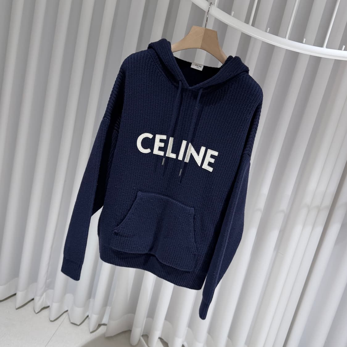 (A+/XS) / 셀린느 로고 리브드 울 후드 니트 스웨터 네이비 상품이미지2