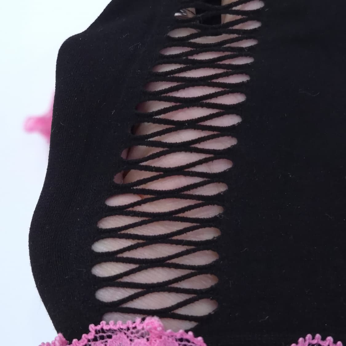 Y2K 블랙 핑크 프릴 라인 포인트 니하이삭스  상품이미지4